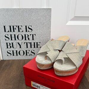 Donald J. Pliner Light Beige Linen Crisscross Wedge Sandals